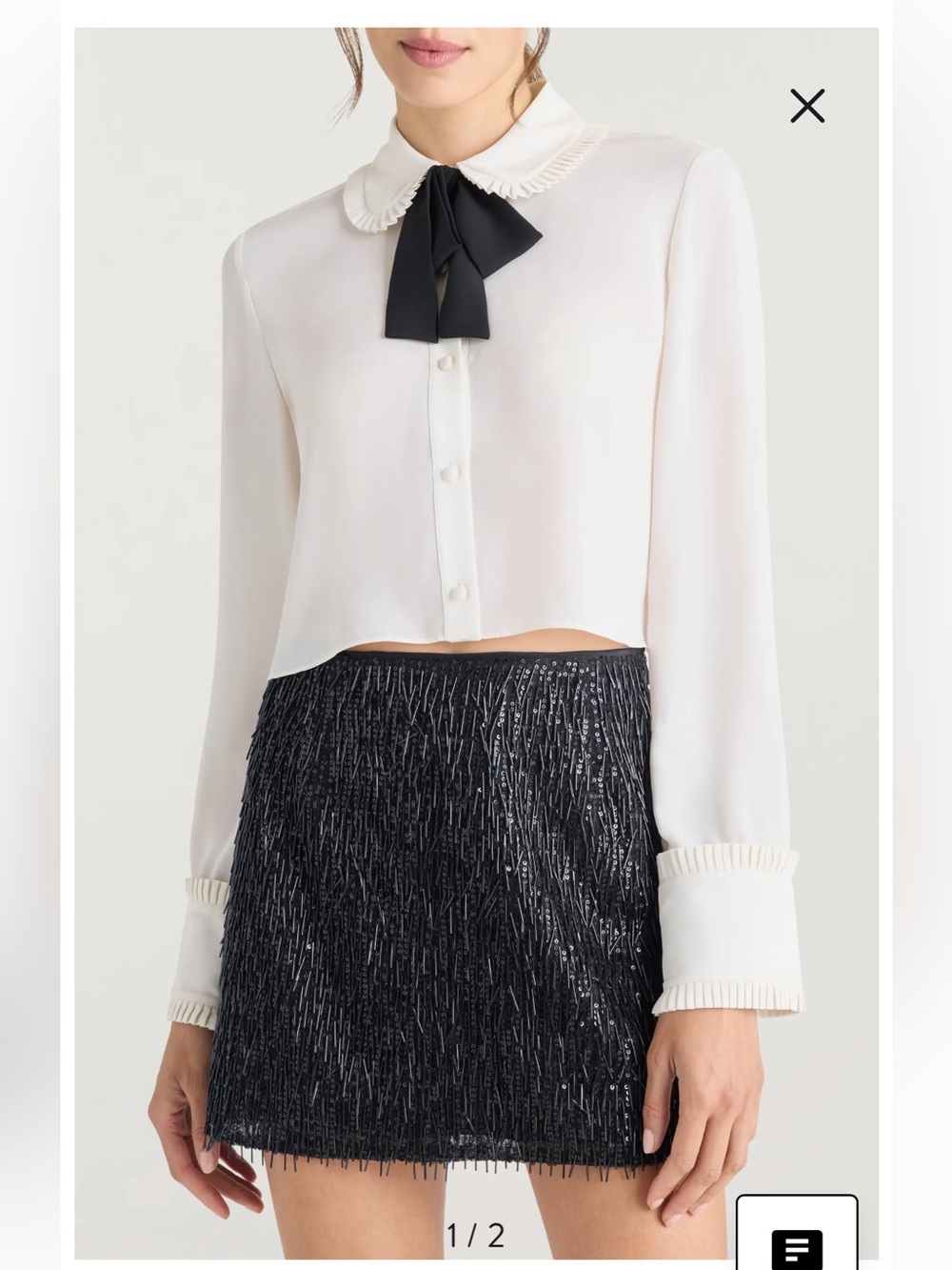 NWT Cinq a Sept ZAIDA BOW CONTRACT CROPPED LS BLOUSE Size L